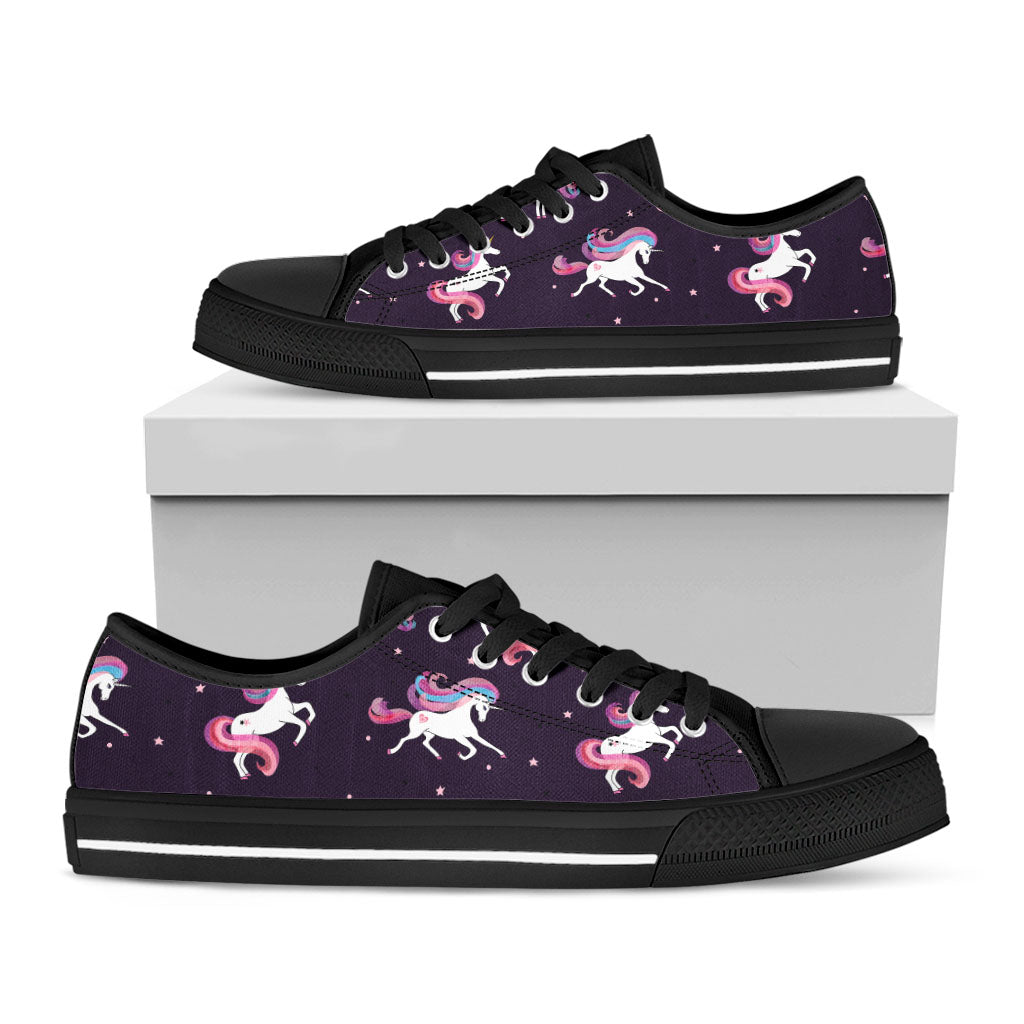 Night Girly Unicorn Pattern Print Black Low Top Sneakers