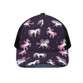 Night Girly Unicorn Pattern Print Black Mesh Trucker Hat