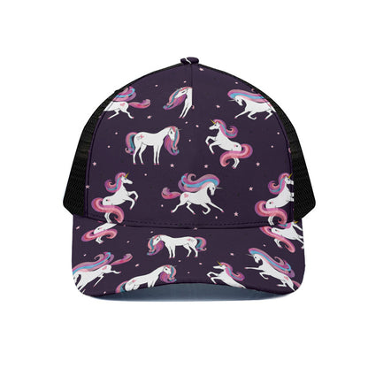 Night Girly Unicorn Pattern Print Black Mesh Trucker Cap