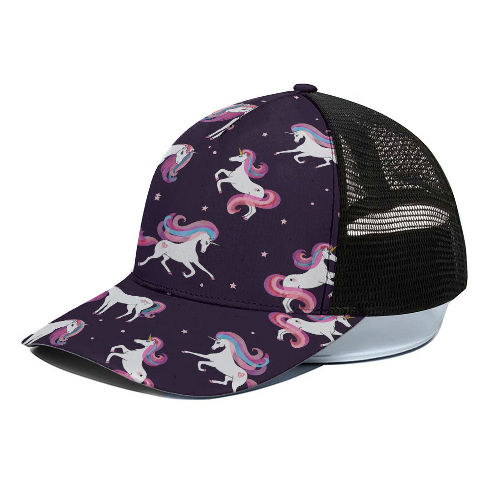 Night Girly Unicorn Pattern Print Black Mesh Trucker Cap