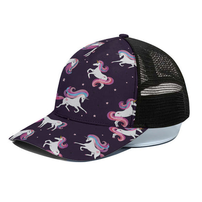 Night Girly Unicorn Pattern Print Black Mesh Trucker Cap