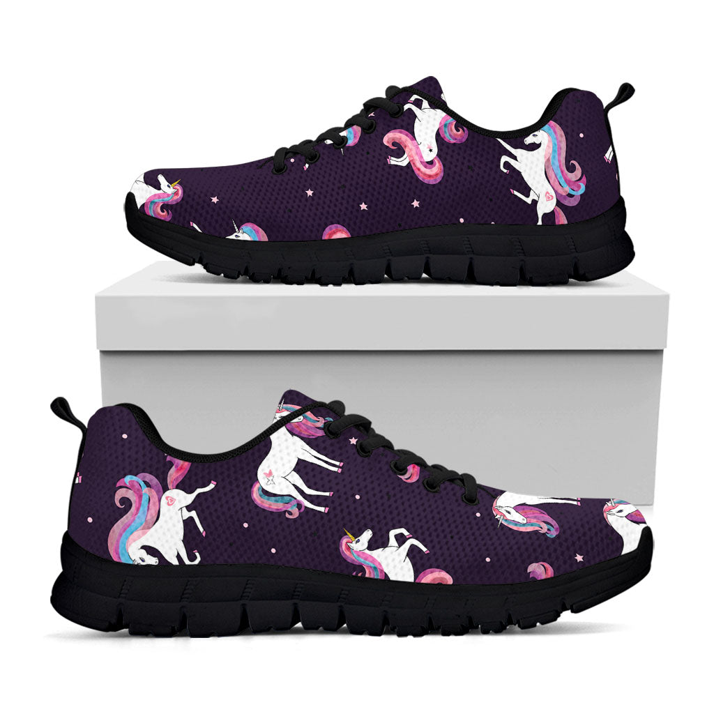 Night Girly Unicorn Pattern Print Black Running Shoes