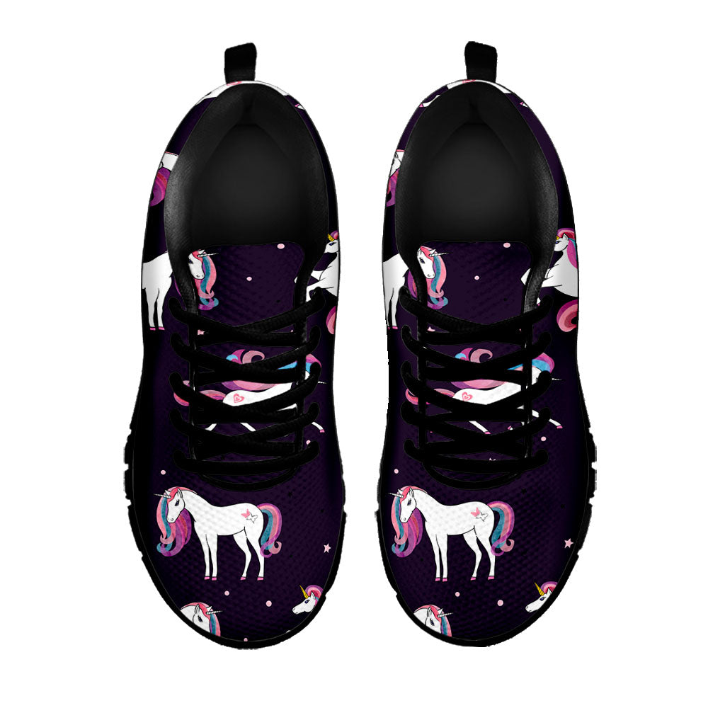 Night Girly Unicorn Pattern Print Black Running Shoes