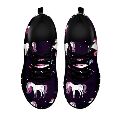 Night Girly Unicorn Pattern Print Black Running Shoes