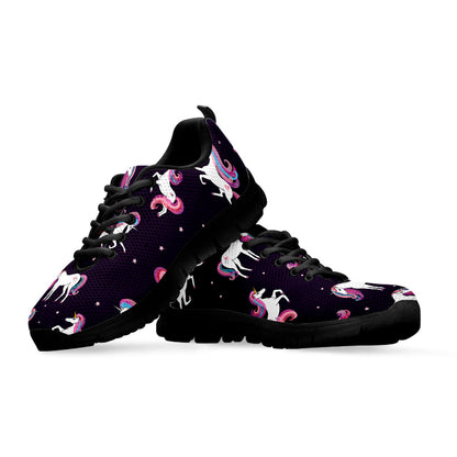 Night Girly Unicorn Pattern Print Black Running Shoes