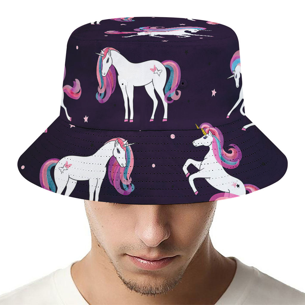 Night Girly Unicorn Pattern Print Bucket Hat