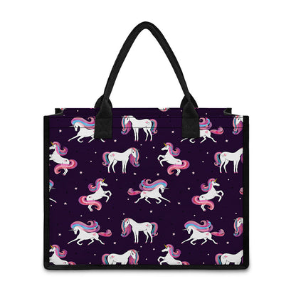Night Girly Unicorn Pattern Print Canvas Tote Bag