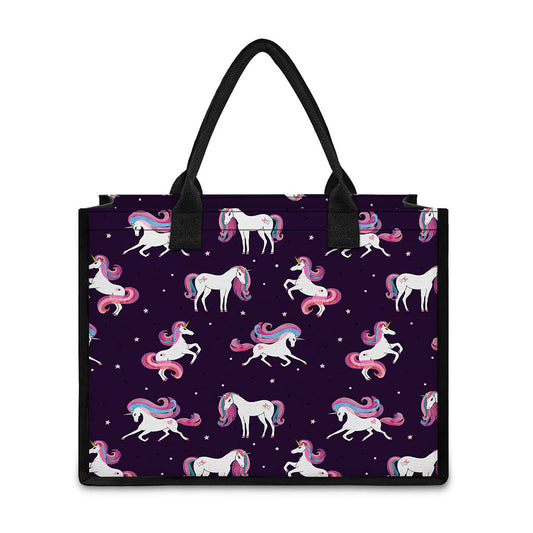Night Girly Unicorn Pattern Print Canvas Tote Bag