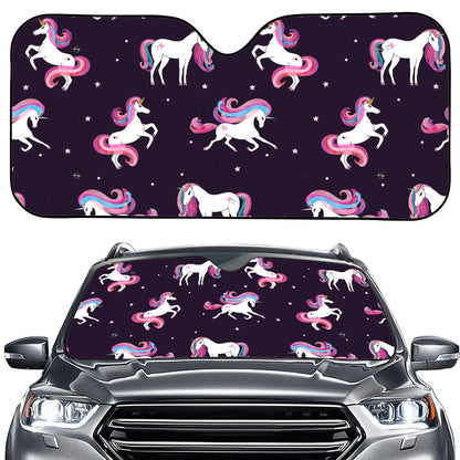 Night Girly Unicorn Pattern Print Car Windshield Sun Shade