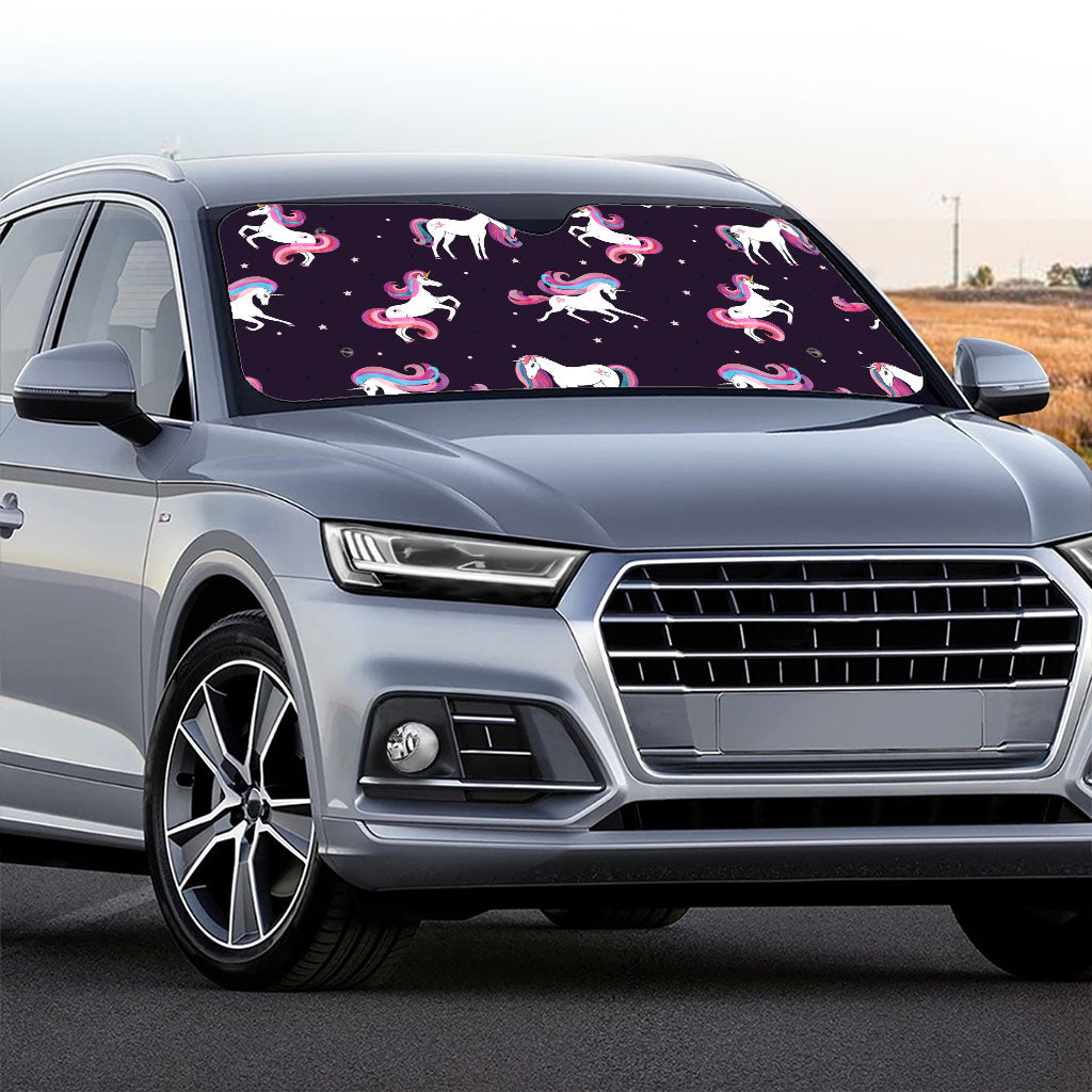 Night Girly Unicorn Pattern Print Car Windshield Sun Shade