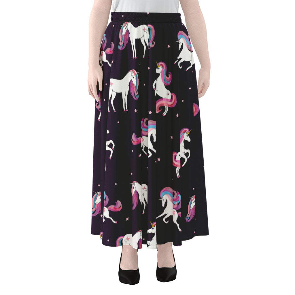 Night Girly Unicorn Pattern Print Chiffon Maxi Skirt