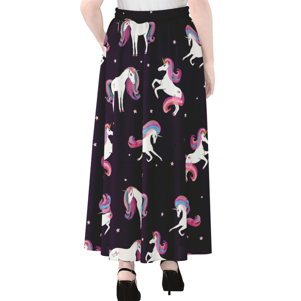 Night Girly Unicorn Pattern Print Chiffon Maxi Skirt