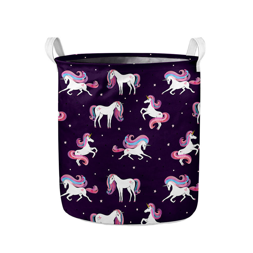 Night Girly Unicorn Pattern Print Collapsible Laundry Basket