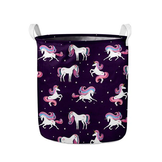 Night Girly Unicorn Pattern Print Collapsible Laundry Basket