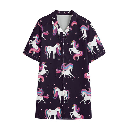Night Girly Unicorn Pattern Print Cotton Hawaiian Shirt