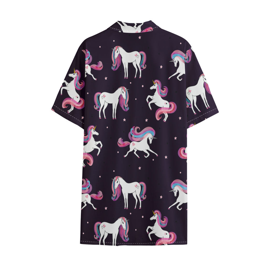Night Girly Unicorn Pattern Print Cotton Hawaiian Shirt