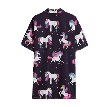 Night Girly Unicorn Pattern Print Cotton Hawaiian Shirt