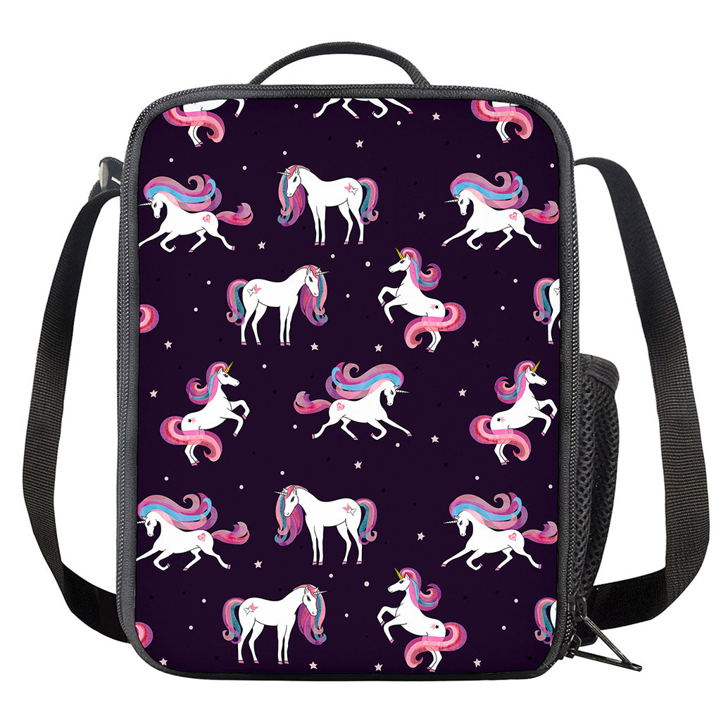 Night Girly Unicorn Pattern Print Crossbody Lunch Bag