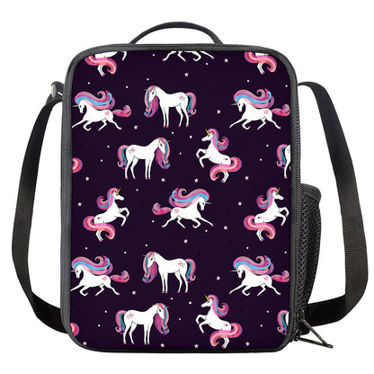 Night Girly Unicorn Pattern Print Crossbody Lunch Bag