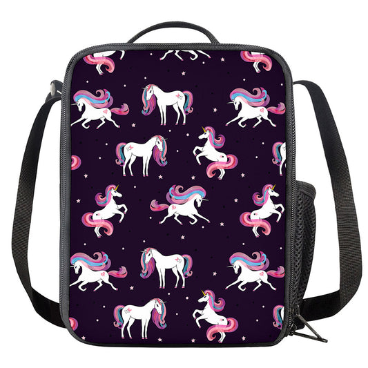Night Girly Unicorn Pattern Print Crossbody Lunch Bag