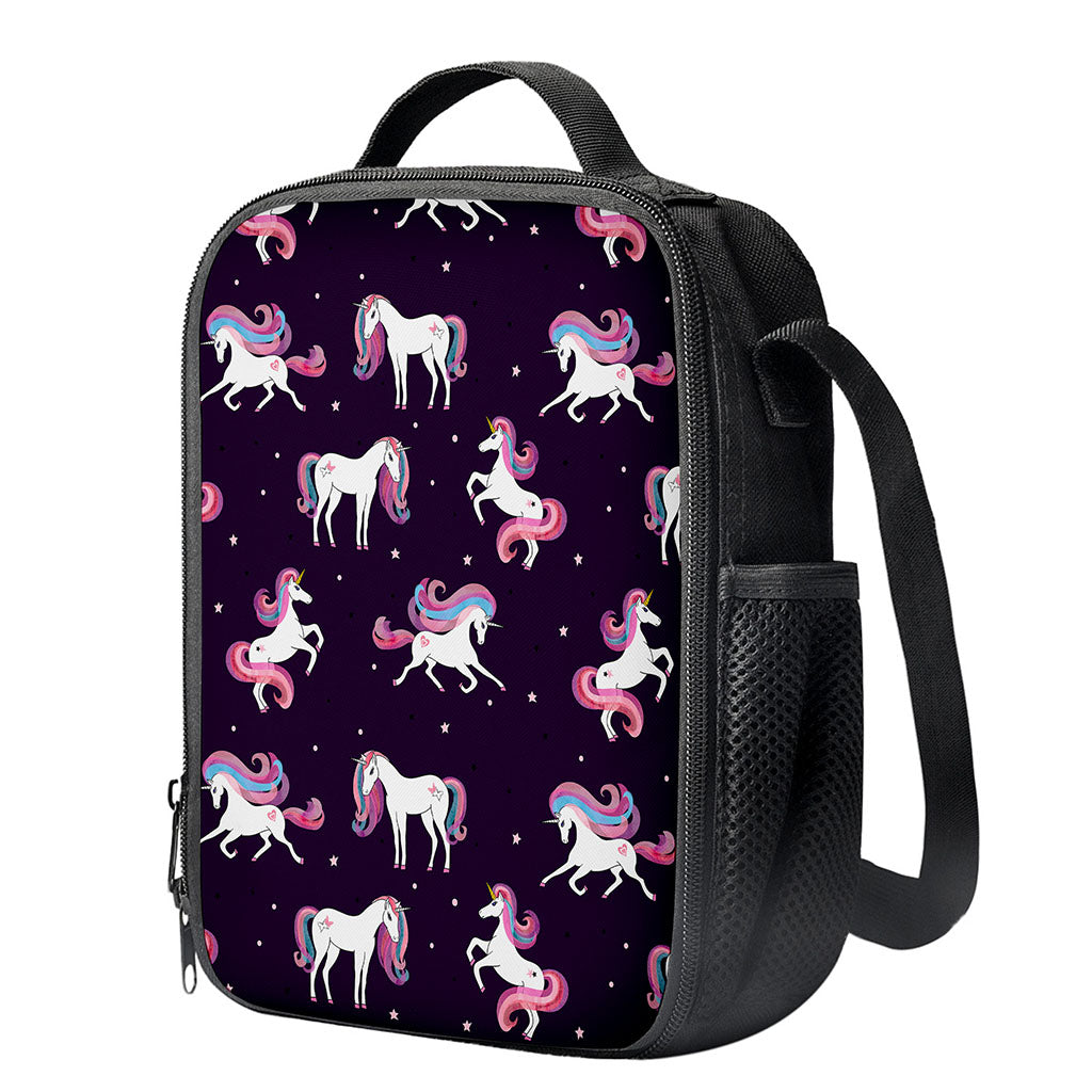 Night Girly Unicorn Pattern Print Crossbody Lunch Bag