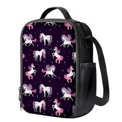 Night Girly Unicorn Pattern Print Crossbody Lunch Bag