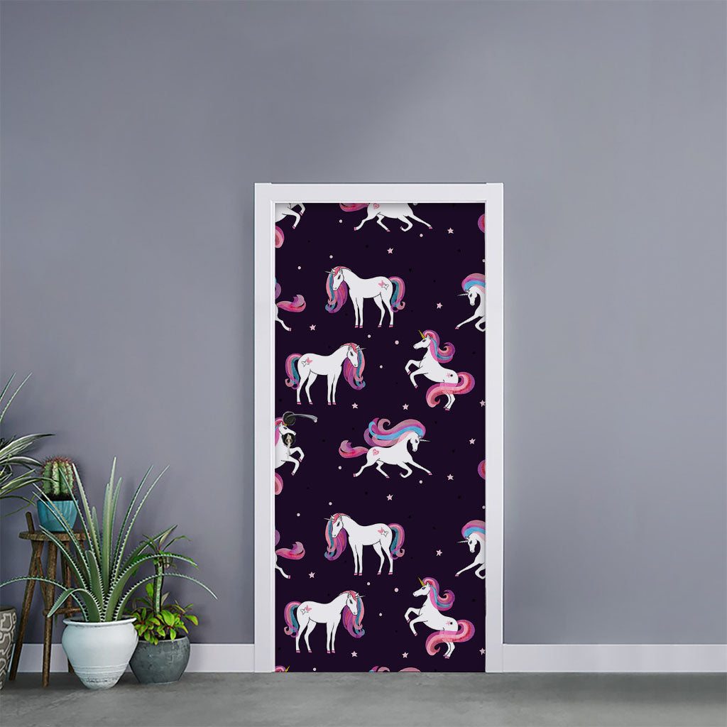 Night Girly Unicorn Pattern Print Door Sticker