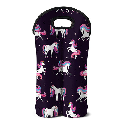 Night Girly Unicorn Pattern Print Double Neoprene Wine Tote