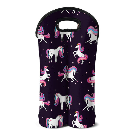 Night Girly Unicorn Pattern Print Double Neoprene Wine Tote
