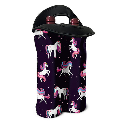 Night Girly Unicorn Pattern Print Double Neoprene Wine Tote