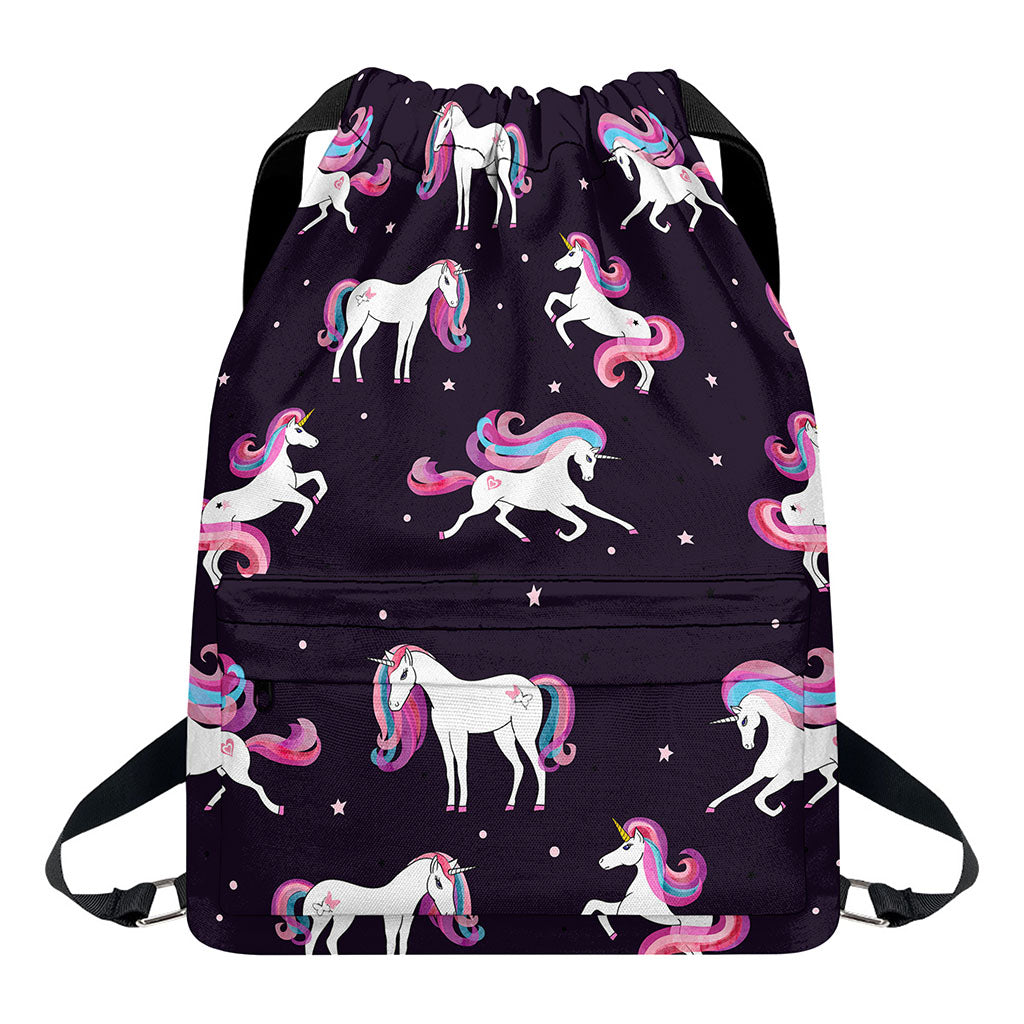 Night Girly Unicorn Pattern Print Drawstring Backpack