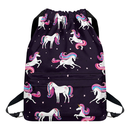 Night Girly Unicorn Pattern Print Drawstring Backpack