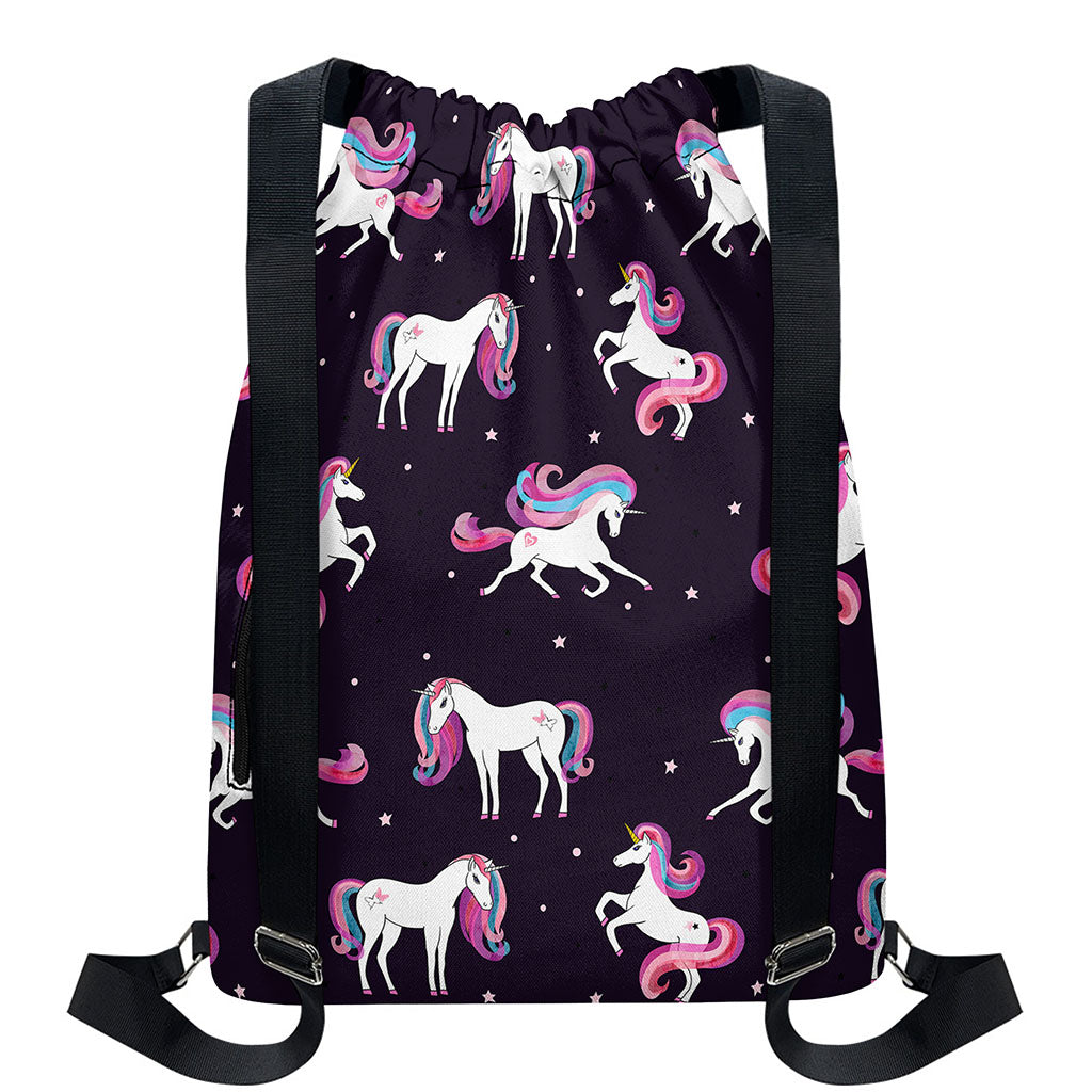 Night Girly Unicorn Pattern Print Drawstring Backpack