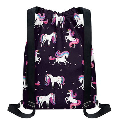 Night Girly Unicorn Pattern Print Drawstring Backpack