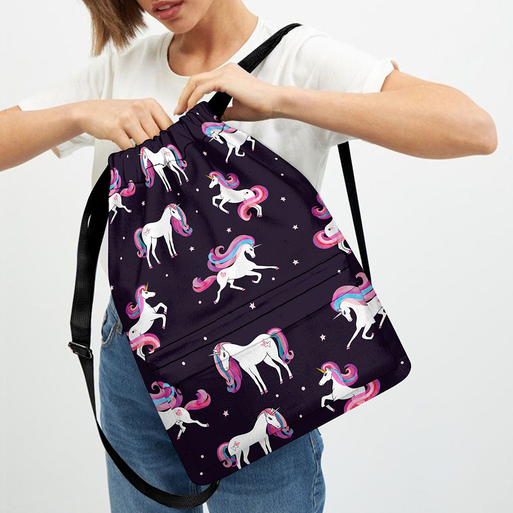 Night Girly Unicorn Pattern Print Drawstring Backpack
