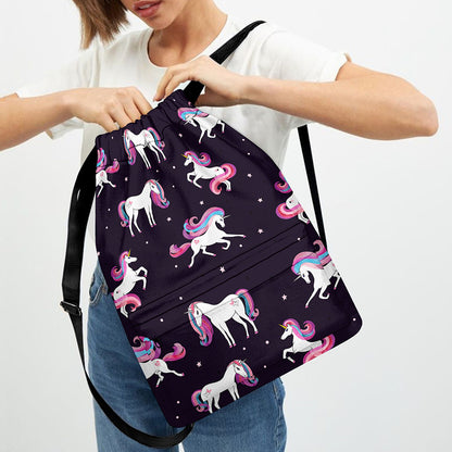 Night Girly Unicorn Pattern Print Drawstring Backpack