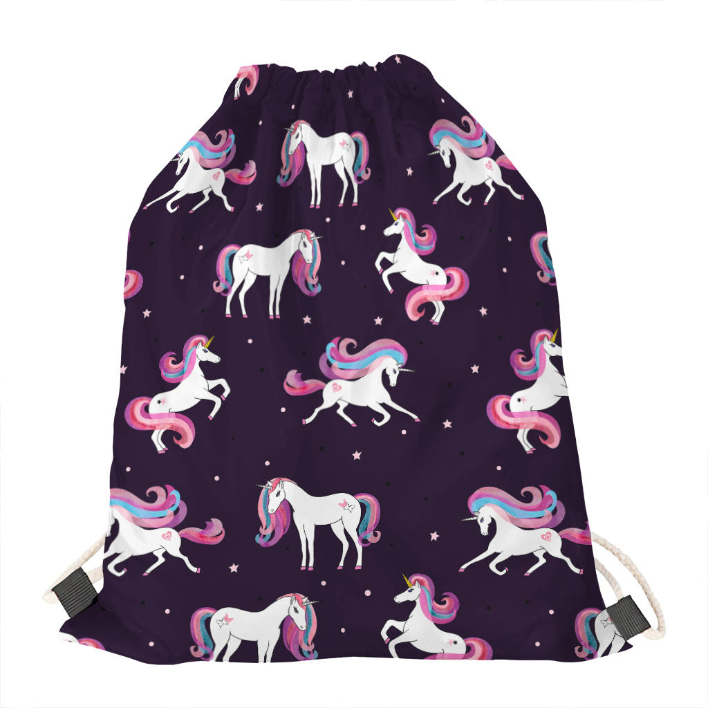 Night Girly Unicorn Pattern Print Drawstring Bag