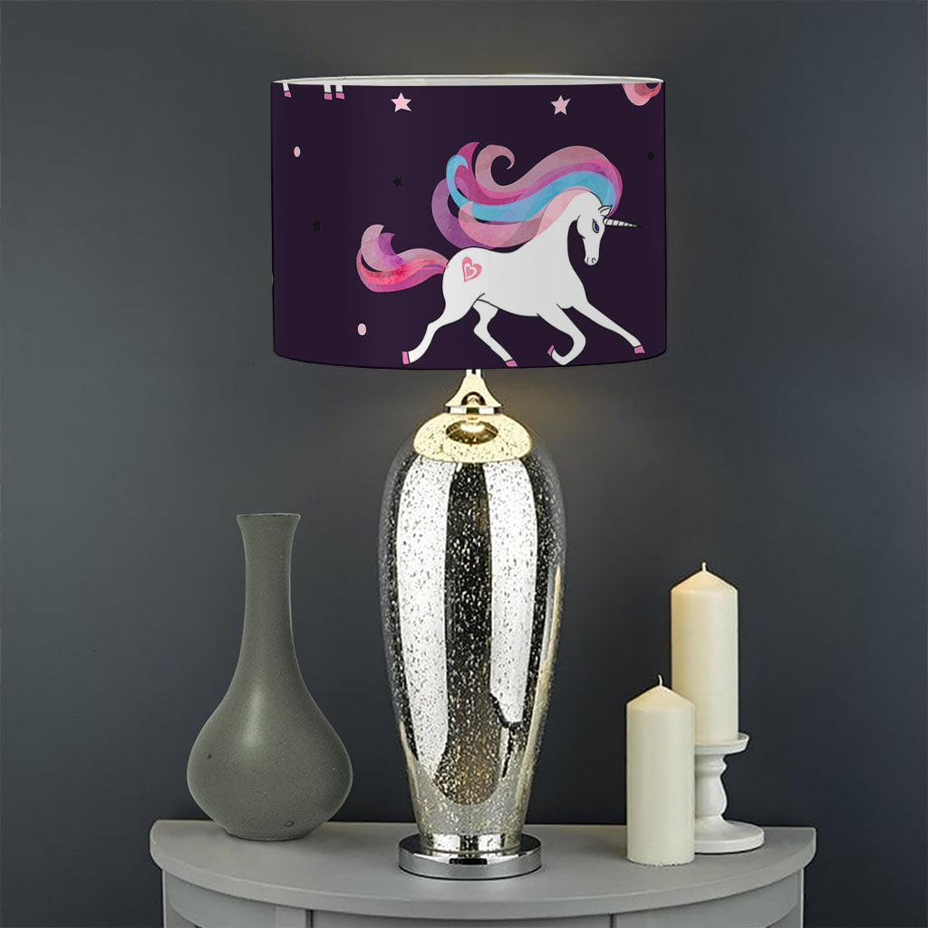 Night Girly Unicorn Pattern Print Drum Lamp Shade
