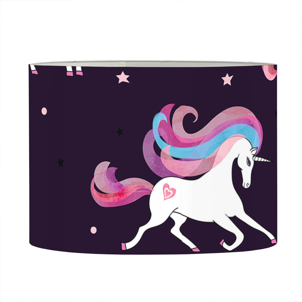 Night Girly Unicorn Pattern Print Drum Lamp Shade