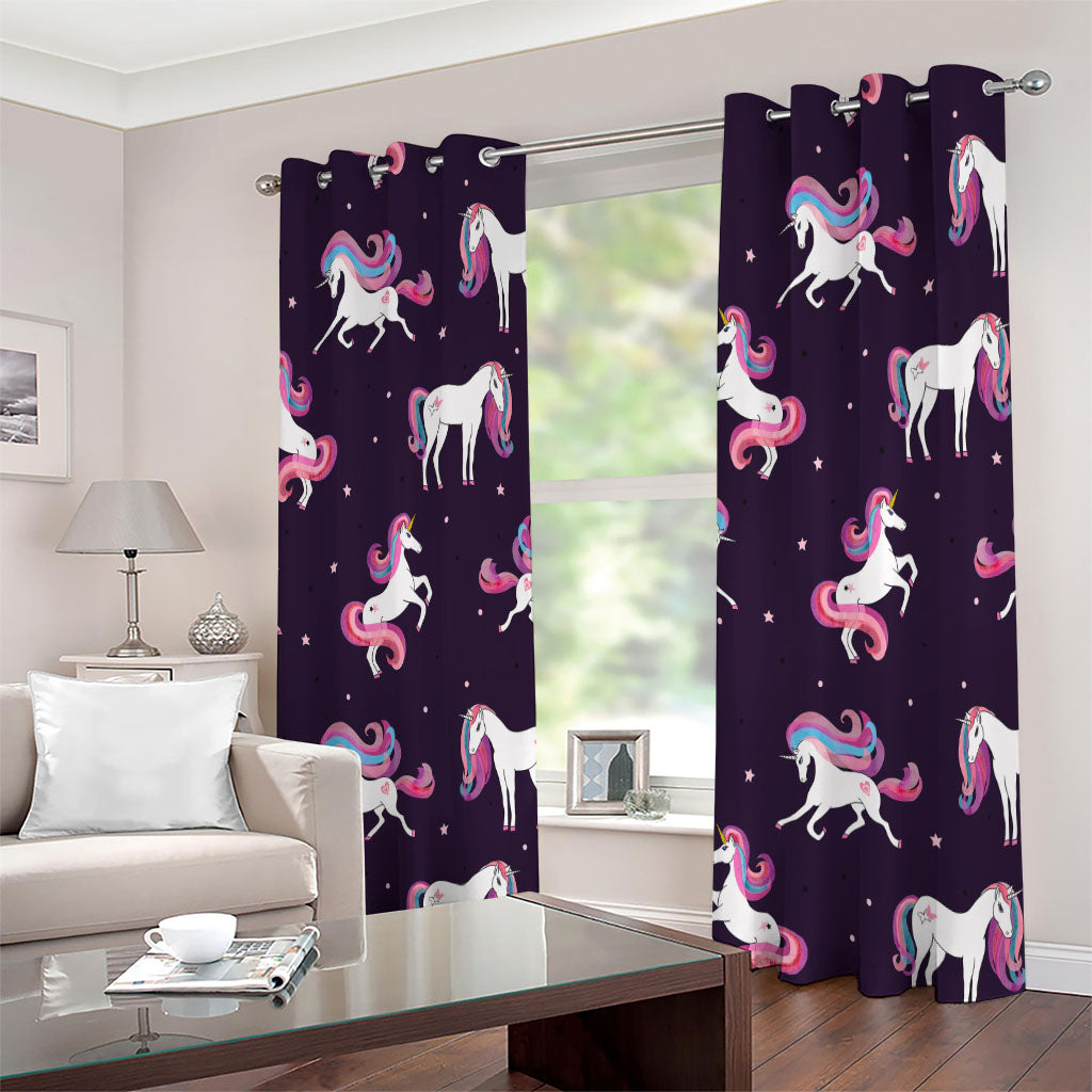 Night Girly Unicorn Pattern Print Extra Wide Grommet Curtains