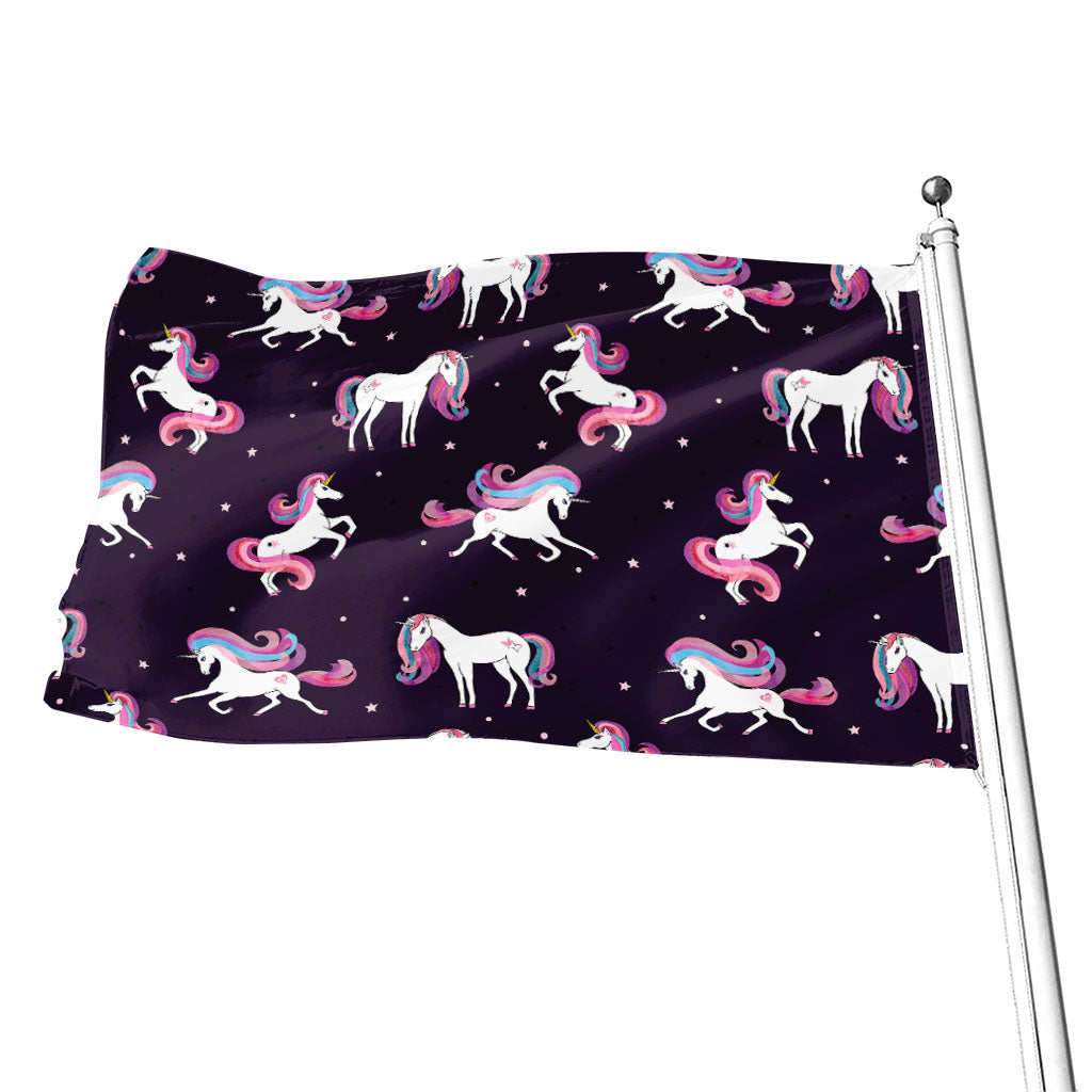 Night Girly Unicorn Pattern Print Flag