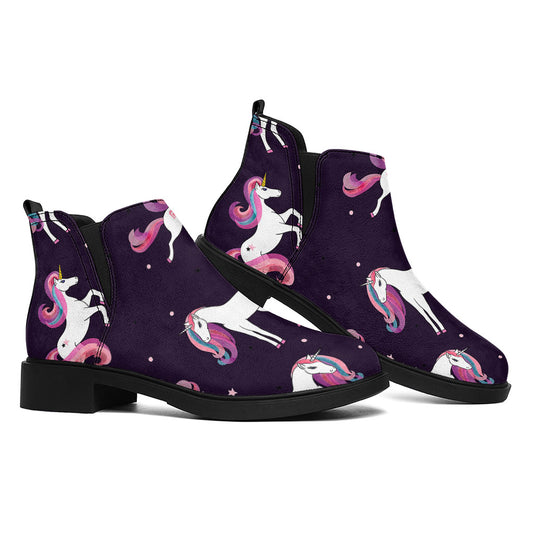 Night Girly Unicorn Pattern Print Flat Ankle Boots
