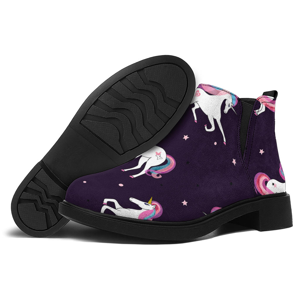 Night Girly Unicorn Pattern Print Flat Ankle Boots