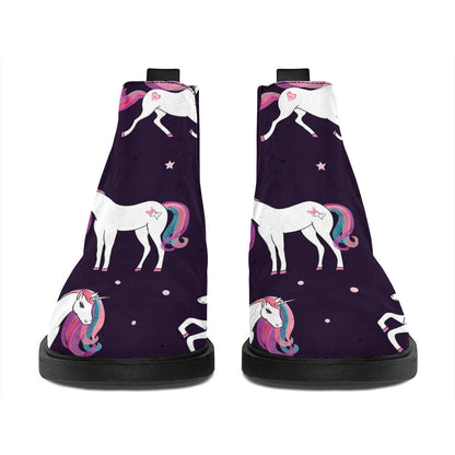 Night Girly Unicorn Pattern Print Flat Ankle Boots