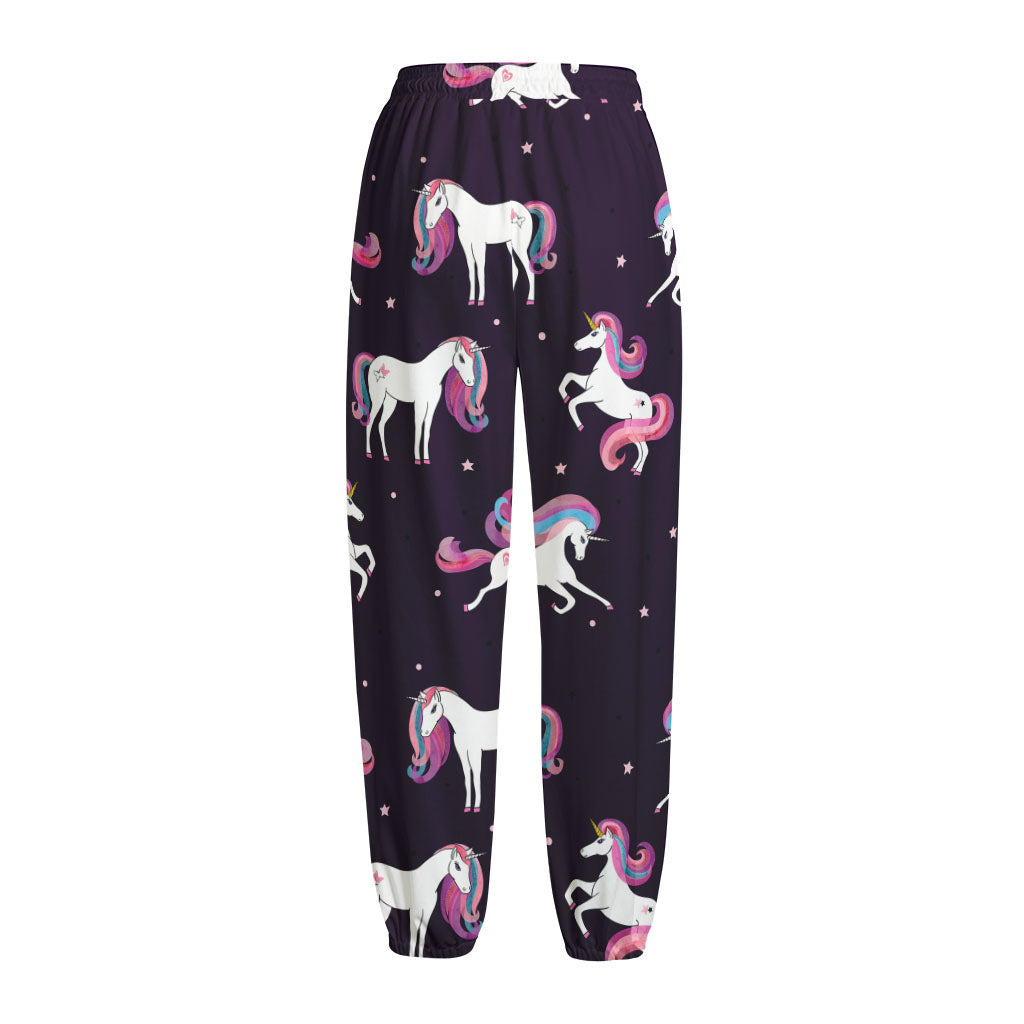 Night Girly Unicorn Pattern Print Fleece Lined Knit Pants
