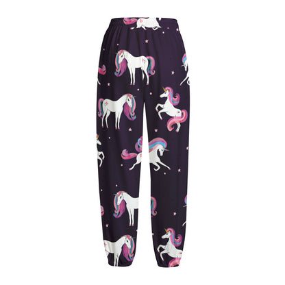 Night Girly Unicorn Pattern Print Fleece Lined Knit Pants