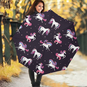 Night Girly Unicorn Pattern Print Foldable Umbrella