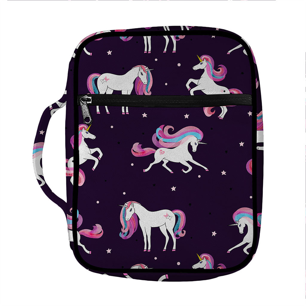 Night Girly Unicorn Pattern Print Front Pocket Bible Bag
