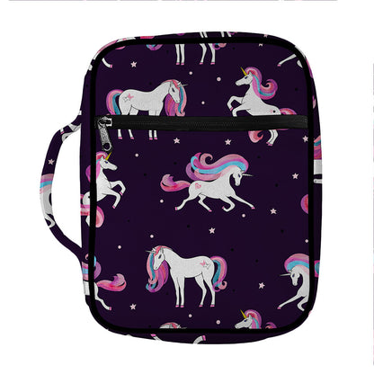 Night Girly Unicorn Pattern Print Front Pocket Bible Bag