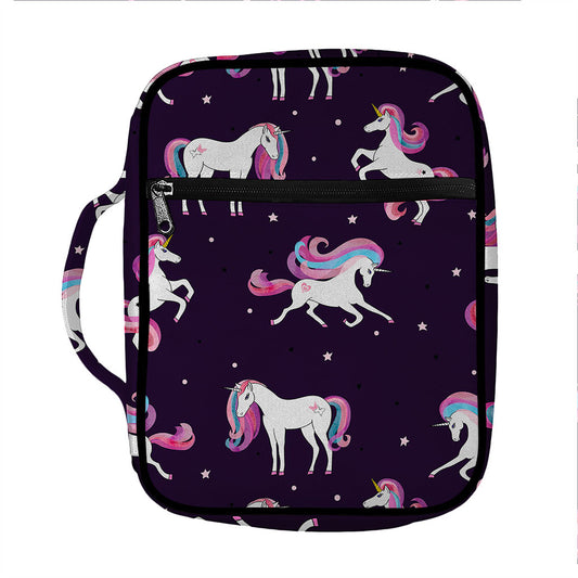 Night Girly Unicorn Pattern Print Front Pocket Bible Bag